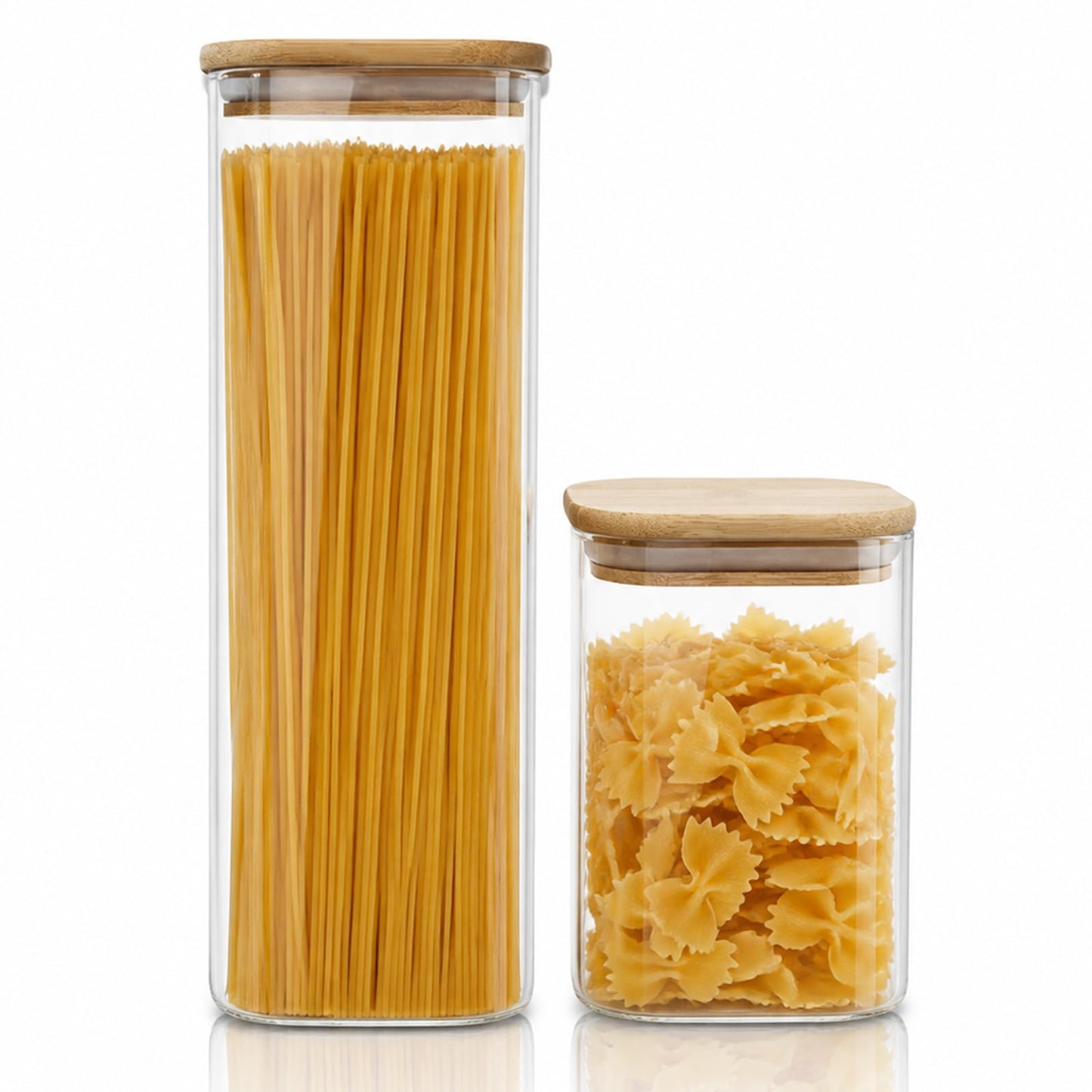 2PCS Glass Storage Containers with Lids, Airtight Pantry Storage Containers Glass Jars Kitchen Canisters, Flour Sugar Coffee Food Storage Dishwasher Safe (1.16Qt*1/2.11Qt*1)
