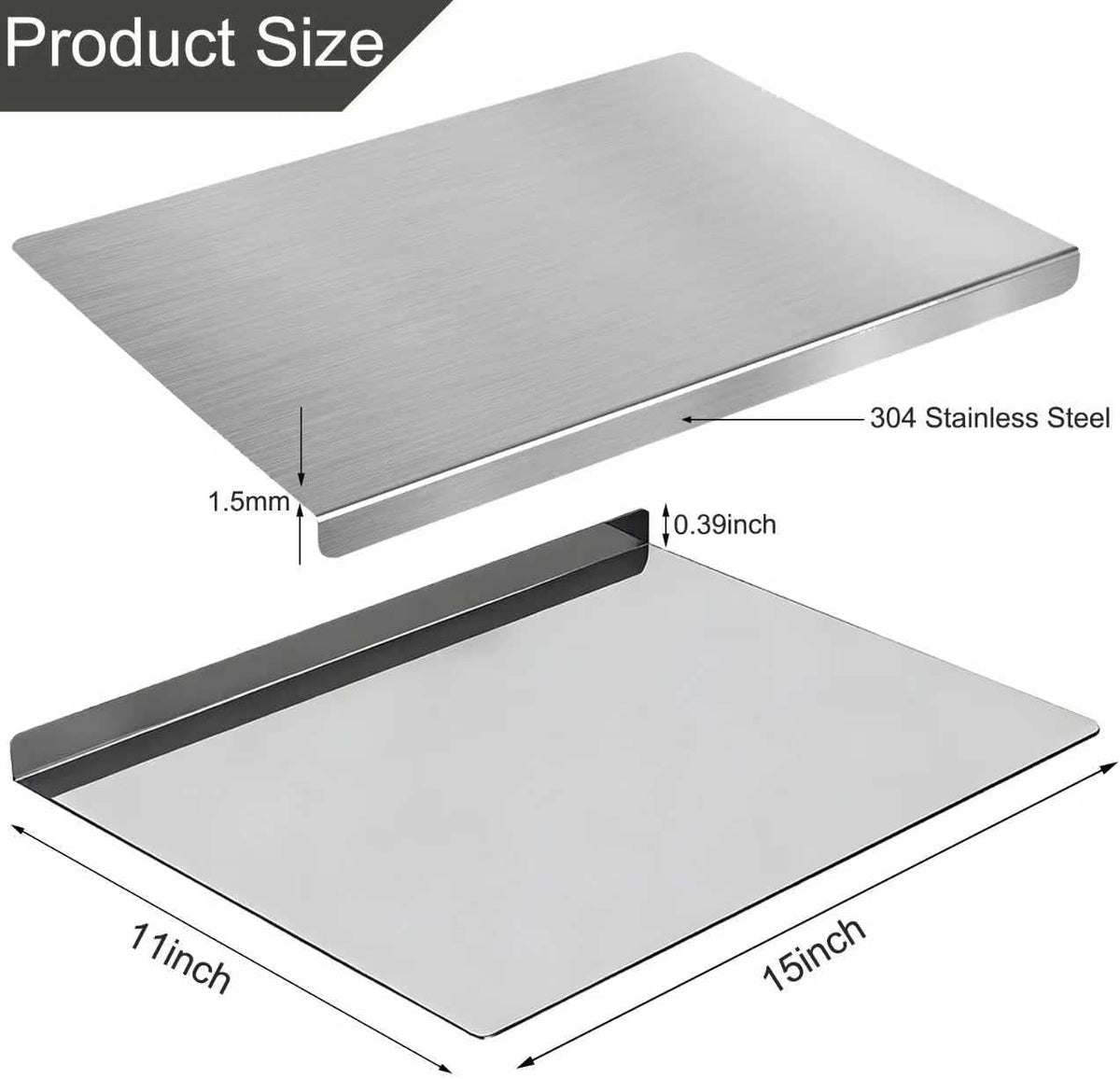 16 × 11 Inch Stainless Steel Cutting Board for Kitchen, Metal Cutting Board Lip Non-Slip Dishwasher Safe Double-Sided Use for Suitable for Meat, Fruits, Vegetables, Bread