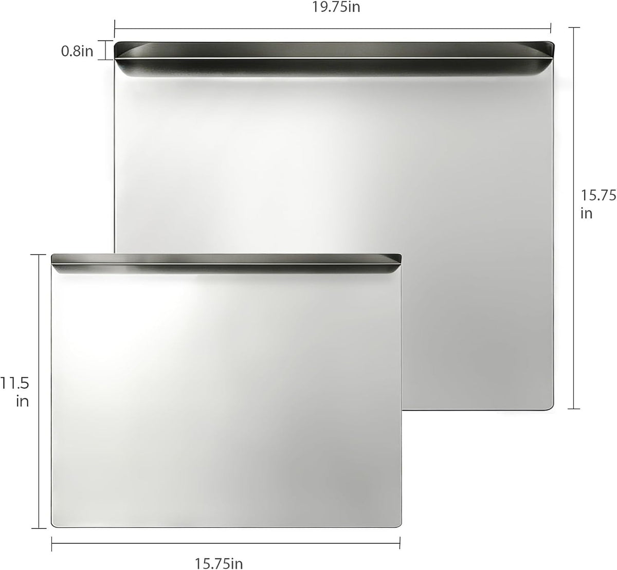 2PCS Large Stainless Steel Cutting Boards with Lip, Kneading Cutting Board Mats, Metal Cutting Board for Meat, Fruits, Vegetables, Bread, Baking, Non Adhesive (19.75" x 15.75", 15.75" x 11.5")