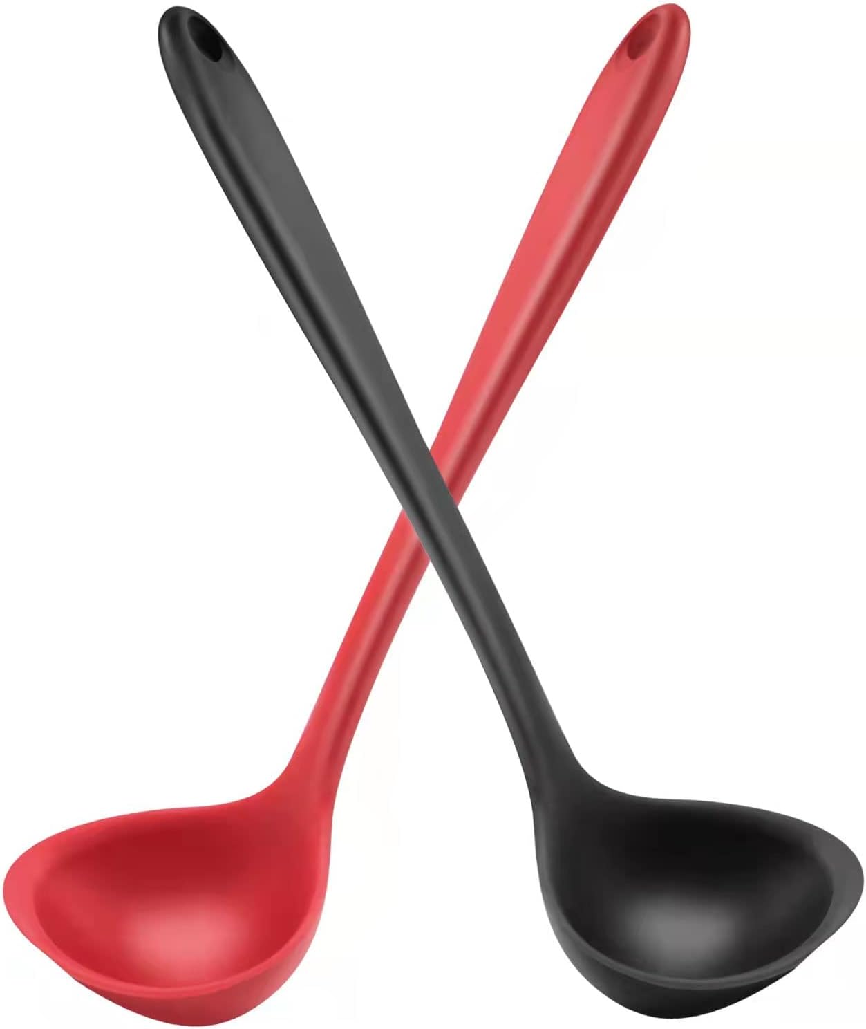 12" Silicone Ladle Spoon Set of 2, Long handle soup spoons Seamless & Nonstick, Heat resistant 600 °F Kitchen Soup Ladles for Cooking.