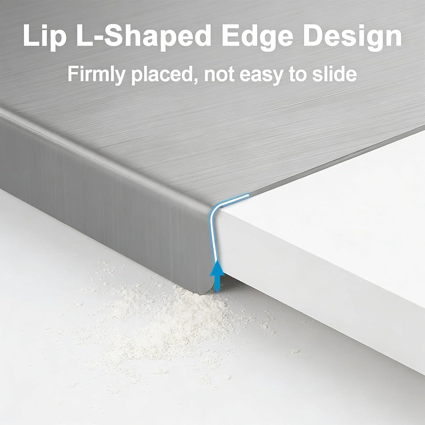 16 × 11 Inch Stainless Steel Cutting Board for Kitchen, Metal Cutting Board Lip Non-Slip Dishwasher Safe Double-Sided Use for Suitable for Meat, Fruits, Vegetables, Bread