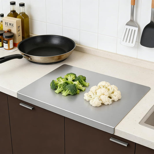 16 × 11 Inch Stainless Steel Cutting Board for Kitchen, Metal Cutting Board Lip Non-Slip Dishwasher Safe Double-Sided Use for Suitable for Meat, Fruits, Vegetables, Bread