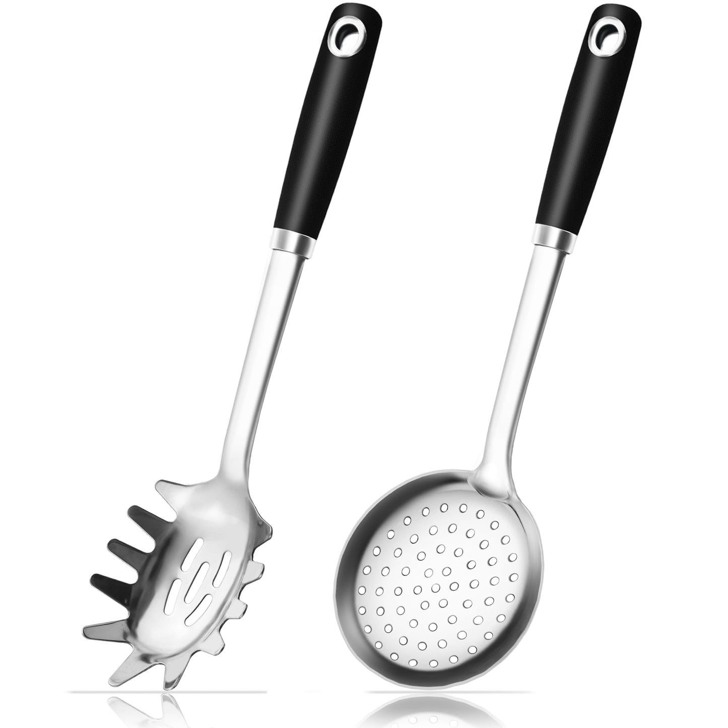 14-in Cooking Spoons Set, Heavy Duty 18/0 Stainless Steel Large Serving Spoons Set, Slotted Spoon, Cooking Spoon & Soup Ladle, Commercial and Residential Use, Pack of 3
