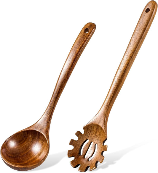 2-Piece Soup Ladle Pasta Spoon Set, Wooden Ladles for Cooking