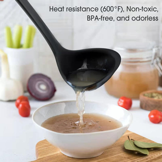 12" Silicone Ladle Spoon Set of 2, Long handle soup spoons Seamless & Nonstick, Heat resistant 600 °F Kitchen Soup Ladles for Cooking.