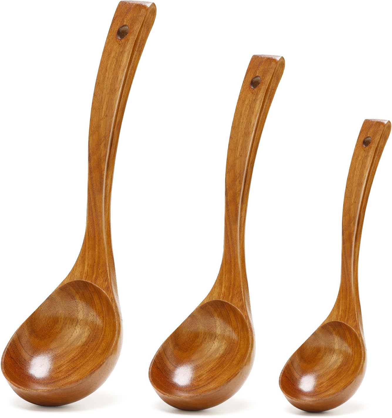 3Pcs Wooden Ladles Serving Spoon Non Toxic Soup Ladle Wood Cooking Spoons