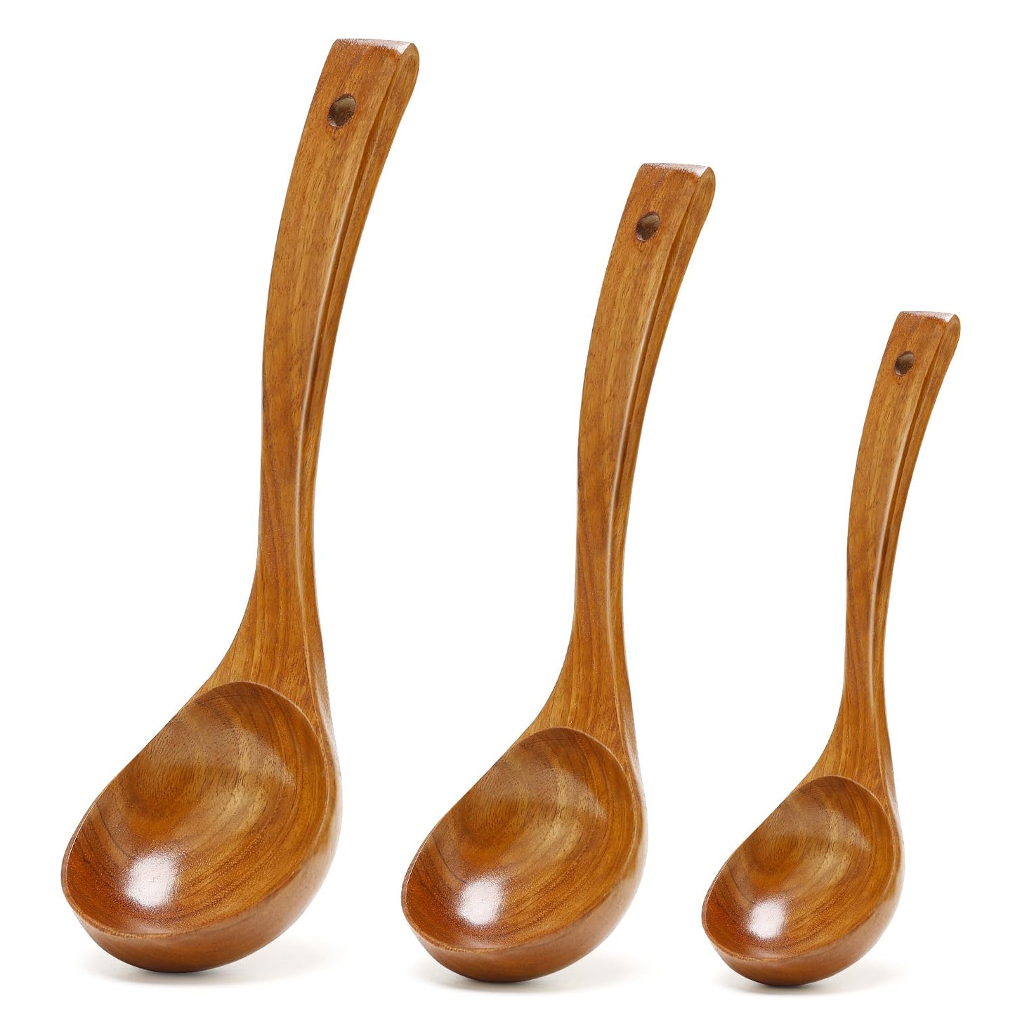 3Pcs Wooden Ladles Serving Spoon Non Toxic Soup Ladle Wood Cooking Spoons