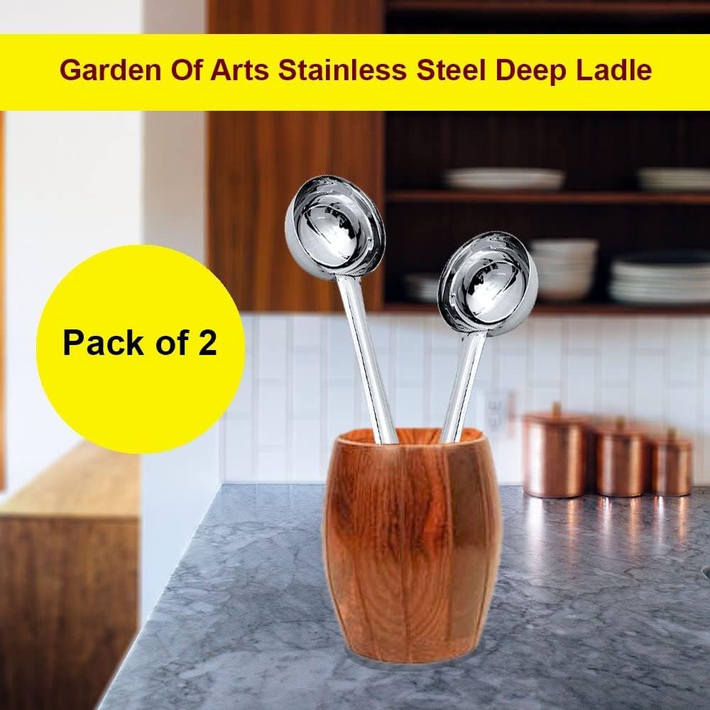 28cm Soup Ladle Stainless Steel (Pack of 2) - Deep Metal Ladle for Cooking & Serving - Heavy Duty Kitchen Ladel - Dishwasher Safe Stainless Steel Ladle for Soups & Stews
