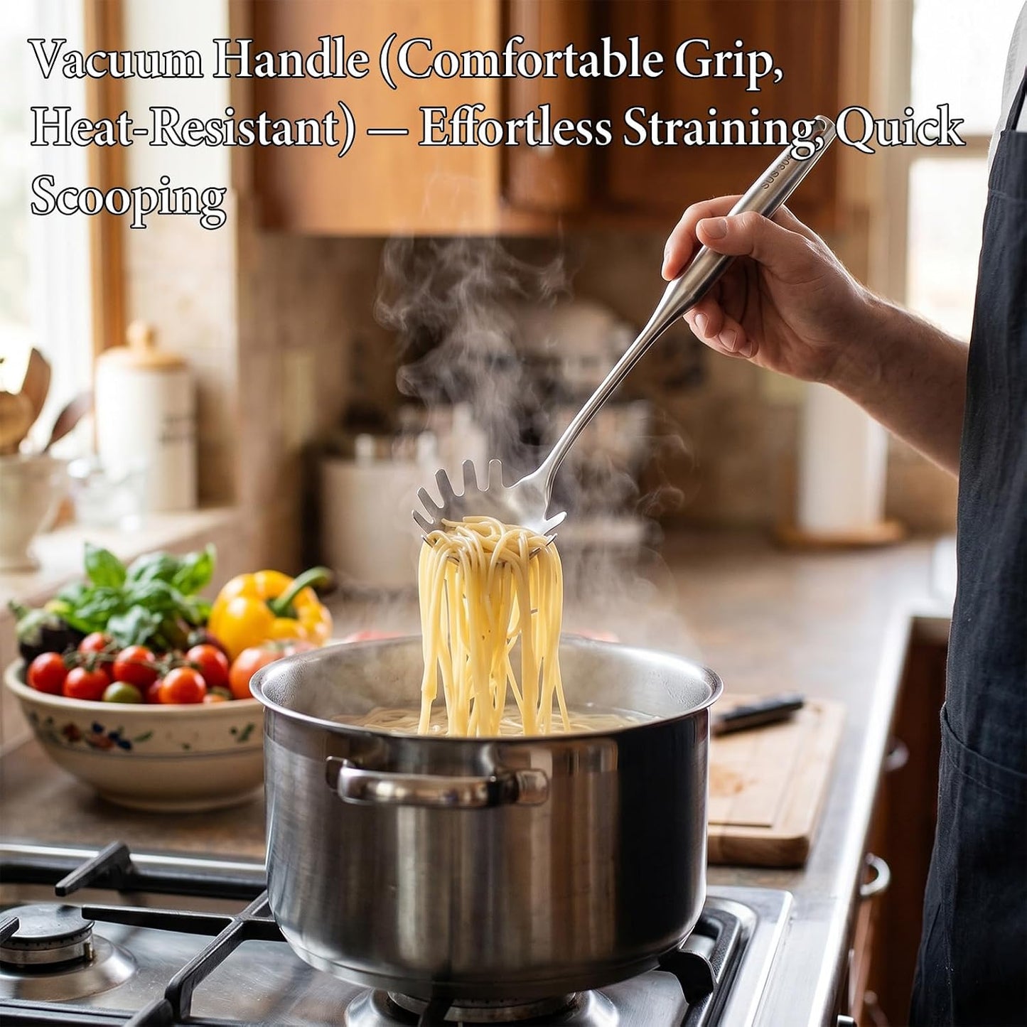 304 Stainless Steel Soup Ladle and Spaghetti Spoon Set, Large Ladle Spoon, Pasta Strainer, Thickened Metal SoupLadle and Spaghetti Spoons for Cooking, Stirring, Serving Pasta, Soup and Sauce