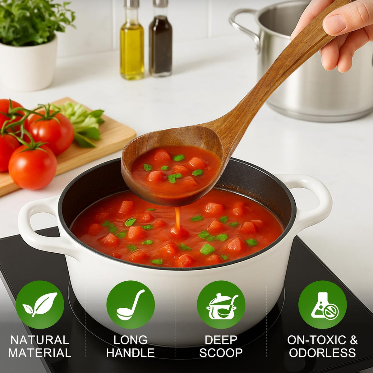 3Pcs Wooden Ladles Serving Spoon Non Toxic Soup Ladle Wood Cooking Spoons