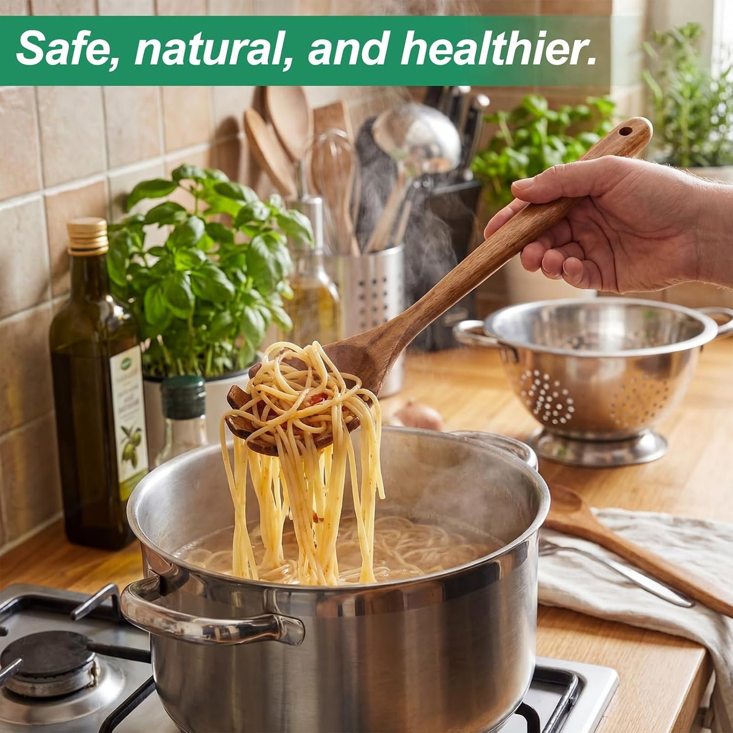 2-Piece Soup Ladle Pasta Spoon Set, Wooden Ladles for Cooking