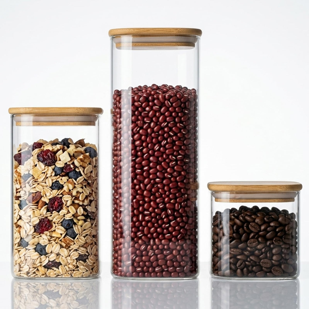 2PCS Glass Storage Containers with Lids, Airtight Pantry Storage Containers Glass Jars Kitchen Canisters, Flour Sugar Coffee Food Storage Dishwasher Safe (1.16Qt*1/2.11Qt*1)