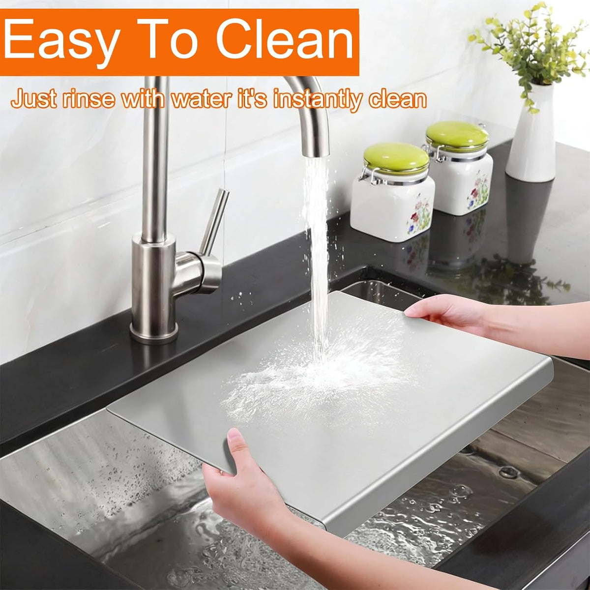 16 × 11 Inch Stainless Steel Cutting Board for Kitchen, Metal Cutting Board Lip Non-Slip Dishwasher Safe Double-Sided Use for Suitable for Meat, Fruits, Vegetables, Bread