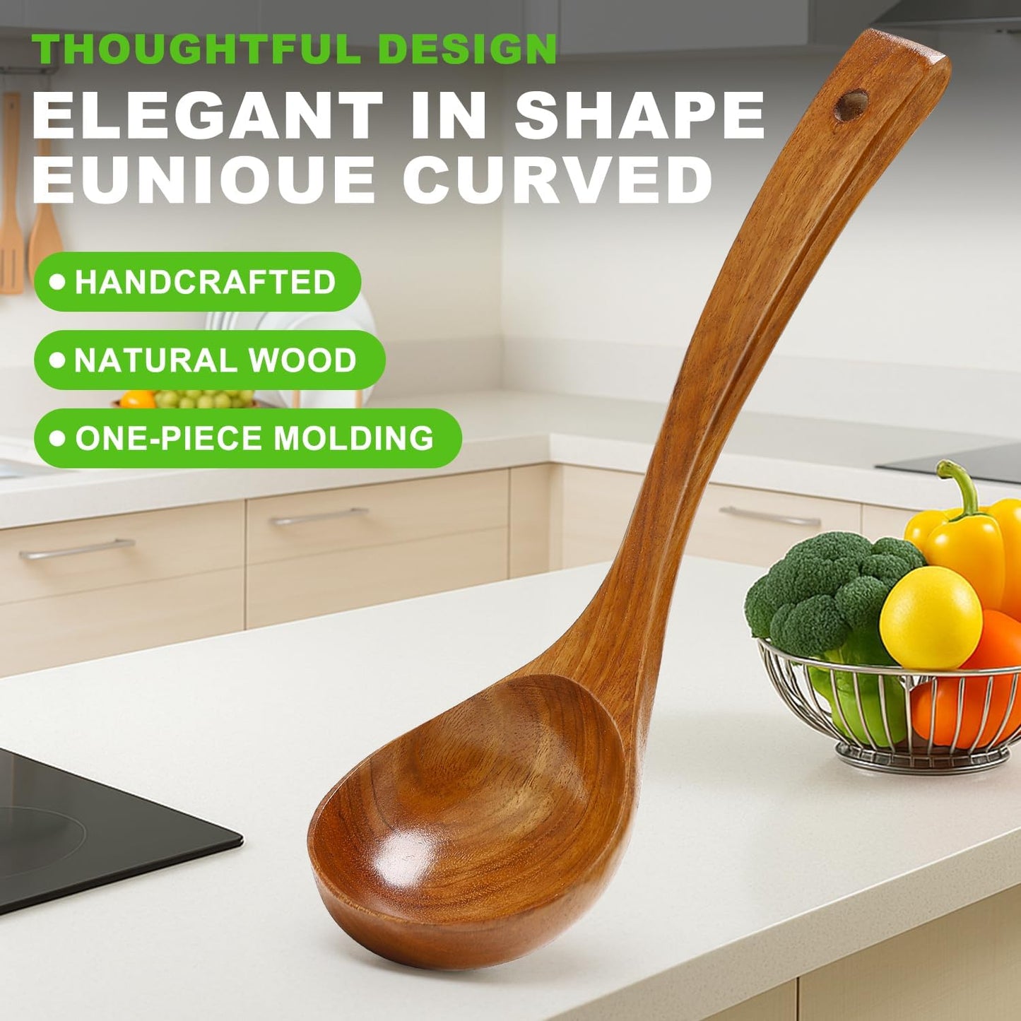 3Pcs Wooden Ladles Serving Spoon Non Toxic Soup Ladle Wood Cooking Spoons