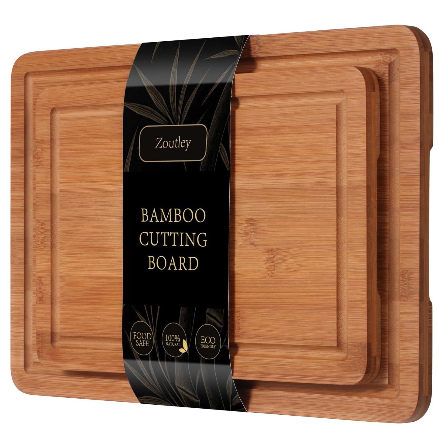 3-Piece Deep Carbonized Bamboo Cutting Board Set with Vertical Drying Stand | Wooden Chopping Boards for Kitchen | Extra Deep Juice Grooves & Easy-Carry Side Handles | Gift-Ready