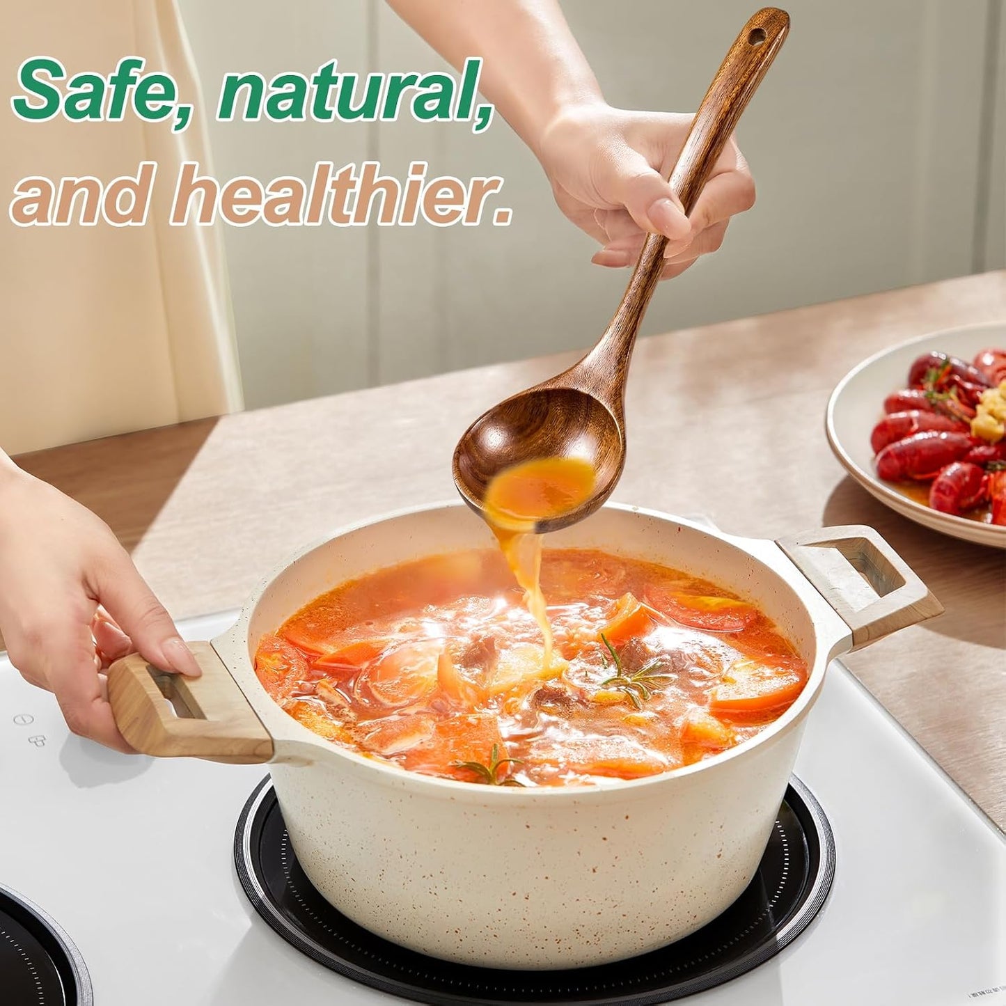 2-Piece Soup Ladle Pasta Spoon Set, Wooden Ladles for Cooking