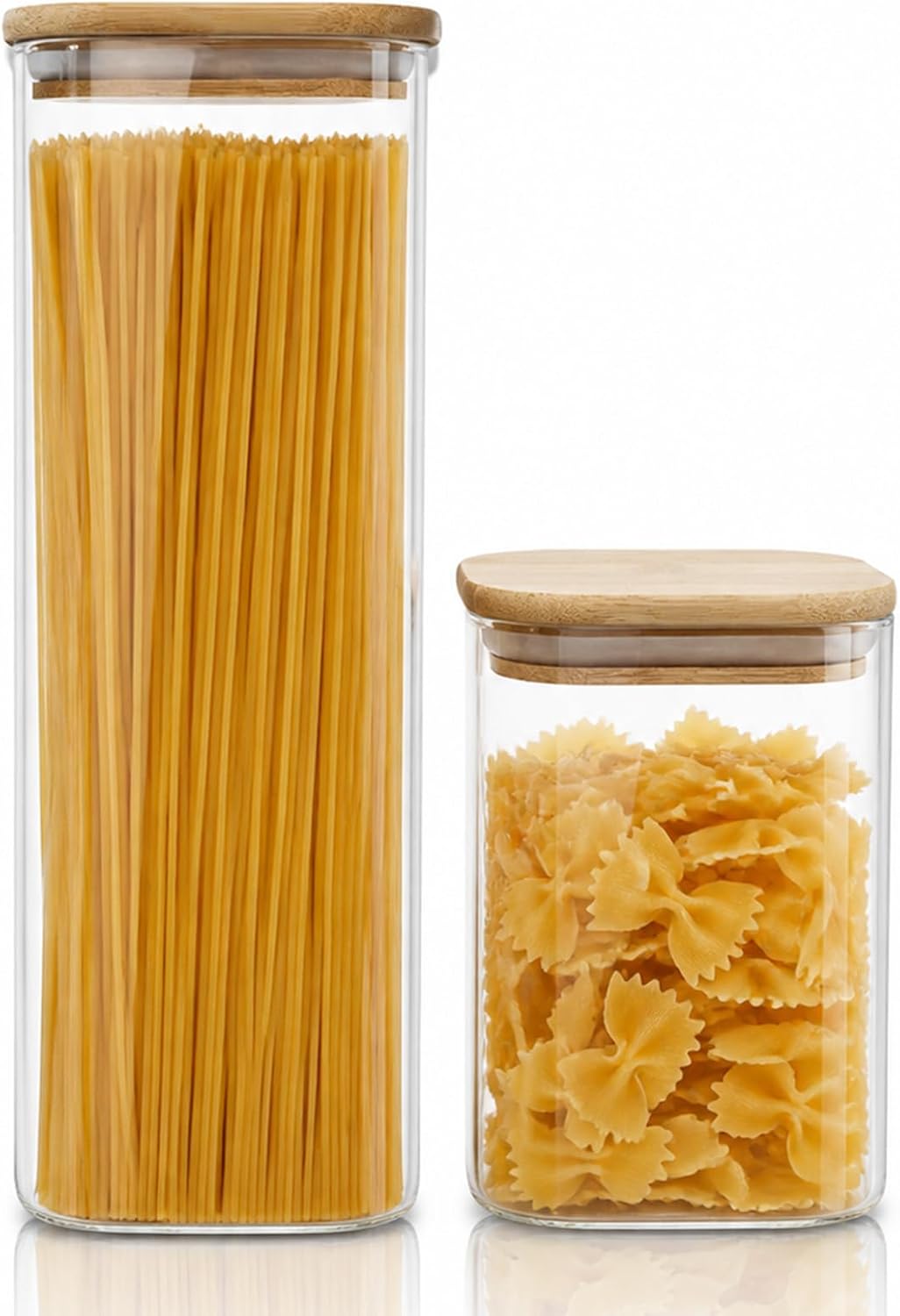 2PCS Glass Storage Containers with Lids, Airtight Pantry Storage Containers Glass Jars Kitchen Canisters, Flour Sugar Coffee Food Storage Dishwasher Safe (1.16Qt*1/2.11Qt*1)