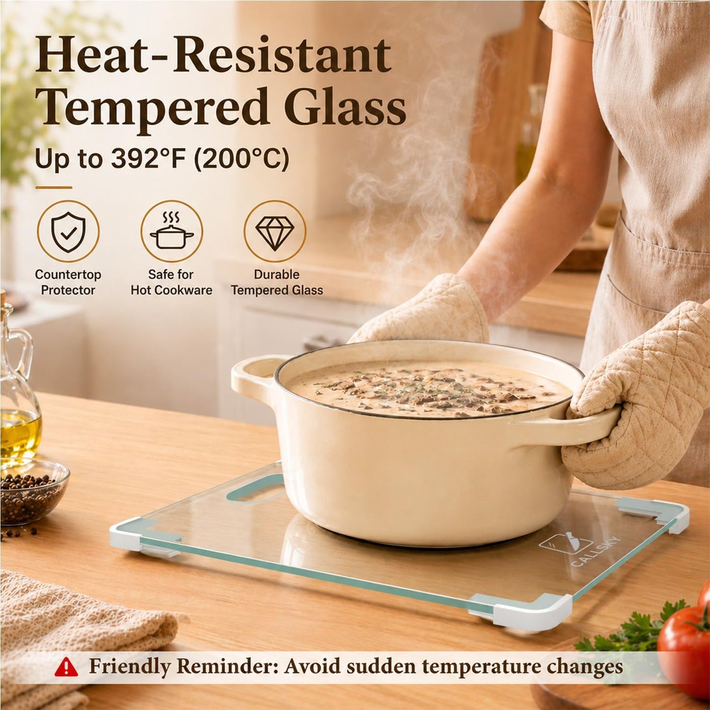 16x12 Clear Tempered Glass Cutting Board for Kitchen, Dishwasher Safe