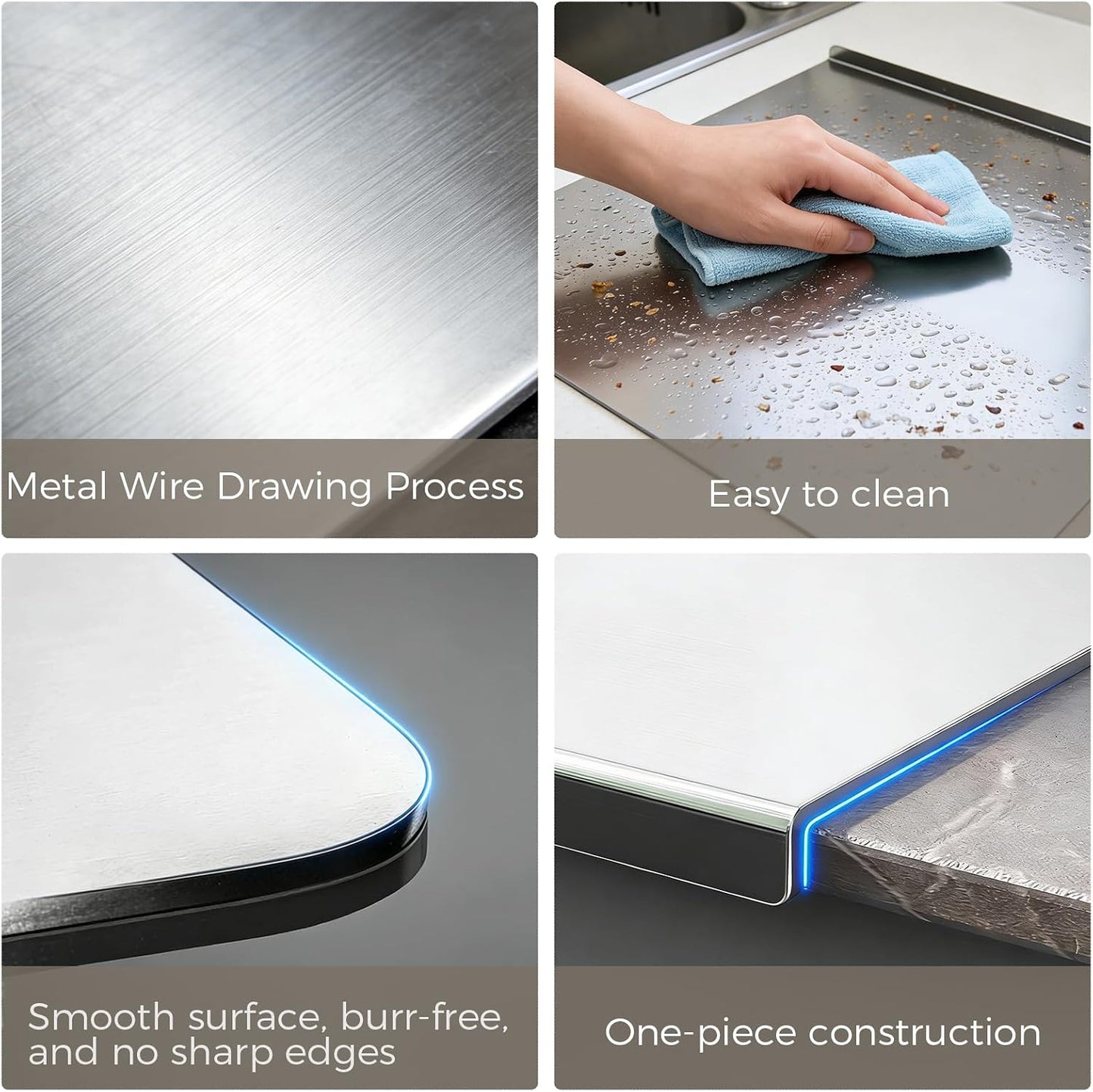 2PCS Large Stainless Steel Cutting Boards with Lip, Kneading Cutting Board Mats, Metal Cutting Board for Meat, Fruits, Vegetables, Bread, Baking, Non Adhesive (19.75" x 15.75", 15.75" x 11.5")