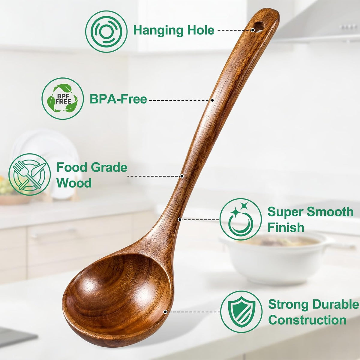 2-Piece Soup Ladle Pasta Spoon Set, Wooden Ladles for Cooking
