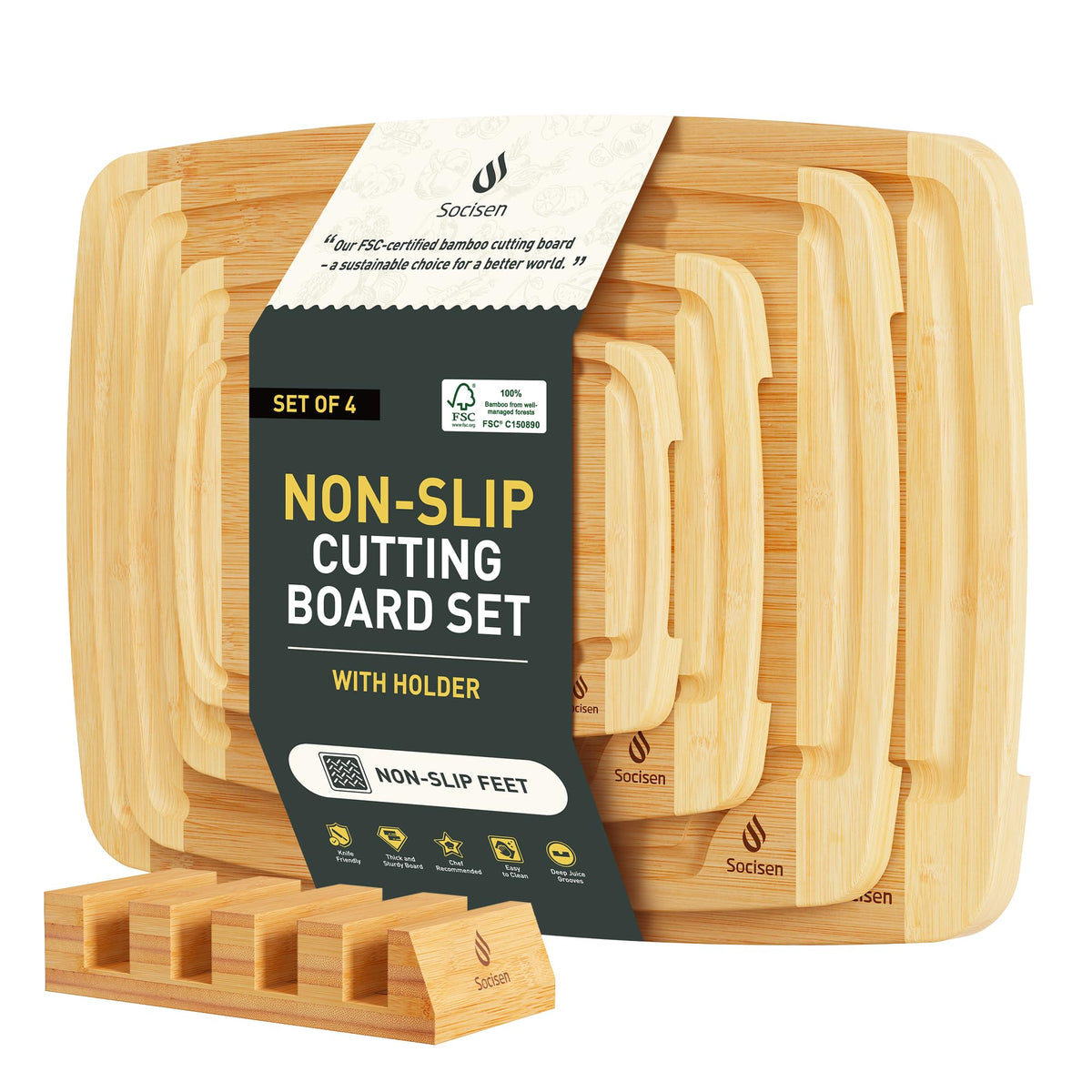 3 Packs Bamboo Cutting Board Set with Non Slip Feet Holder and Over Sink Nice Solid Thick Wood Juice Groove Chopping Board Extra Large Big Small Best Hardwood Kitchen Organic Vegetable Meat BBQ Kit