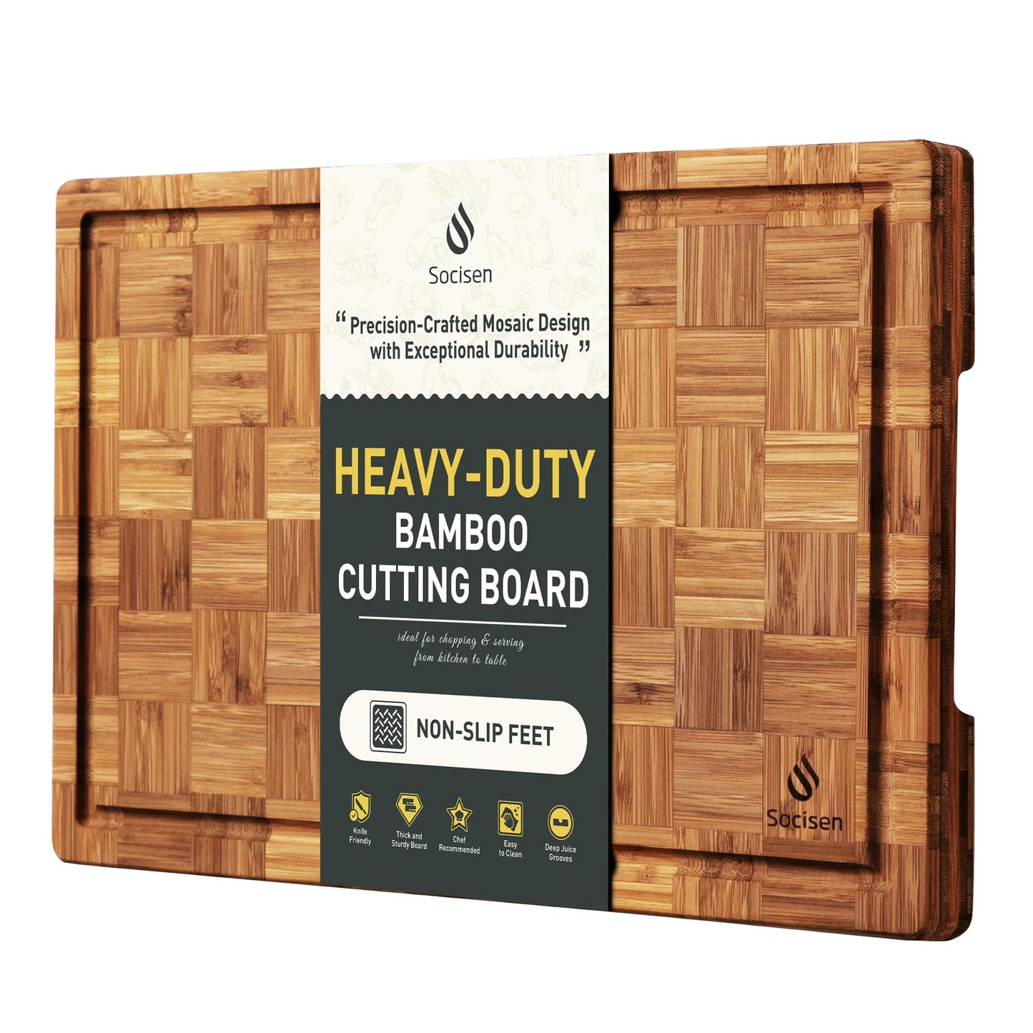 3 Pack Heavy Duty Bamboo Cutting Board Set Non Toxic Wooden Cutting Board for Kitchen Non Slip Solid End Grain Thick Wood Juice Groove Chopping Board Extra Large Butcher Block Best House Warming Gift