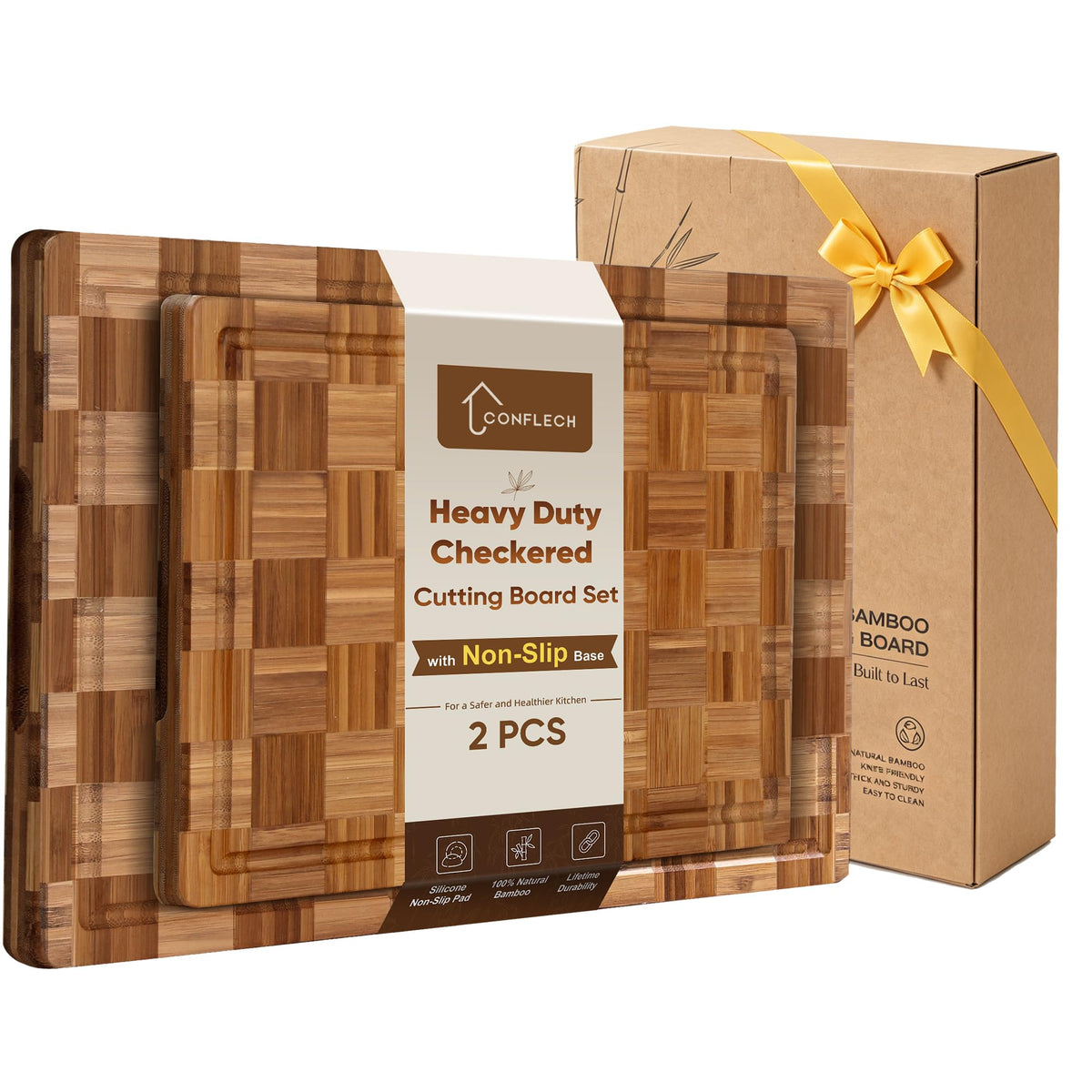 3 Pack Teak Cutting Board Set for Kitchen Wood Charcuterie Board with Juice Groove Wooden Cutting Boards Non Toxic Heavy Duty Slip Over Sink Solid Thick Chopping Board FSC