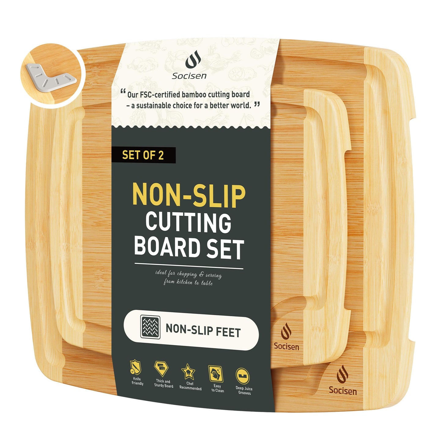 3 Packs Bamboo Cutting Board Set with Non Slip Feet Holder and Over Sink Nice Solid Thick Wood Juice Groove Chopping Board Extra Large Big Small Best Hardwood Kitchen Organic Vegetable Meat BBQ Kit