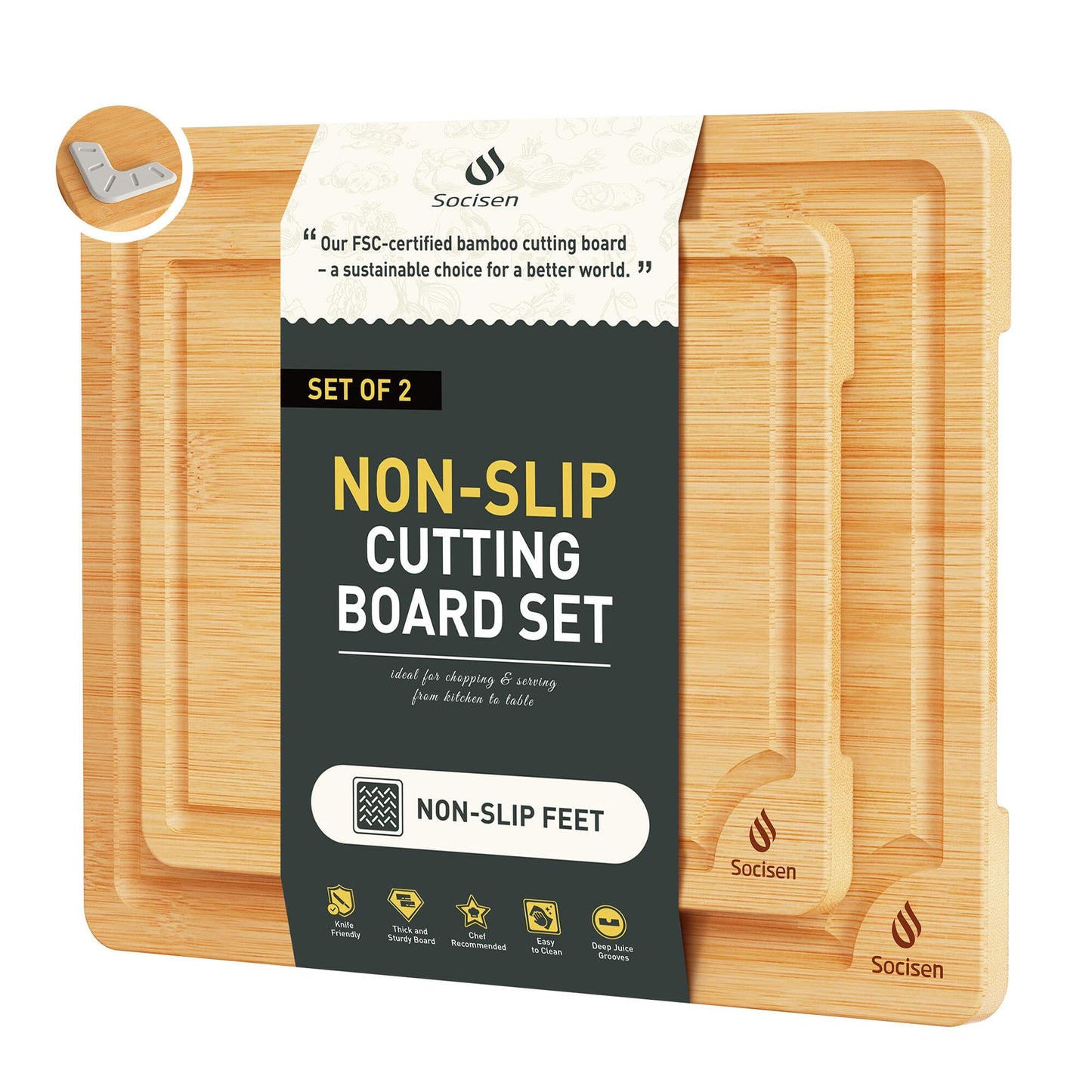 3 Packs Bamboo Cutting Board Set with Non Slip Feet Holder and Over Sink Nice Solid Thick Wood Juice Groove Chopping Board Extra Large Big Small Best Hardwood Kitchen Organic Vegetable Meat BBQ Kit