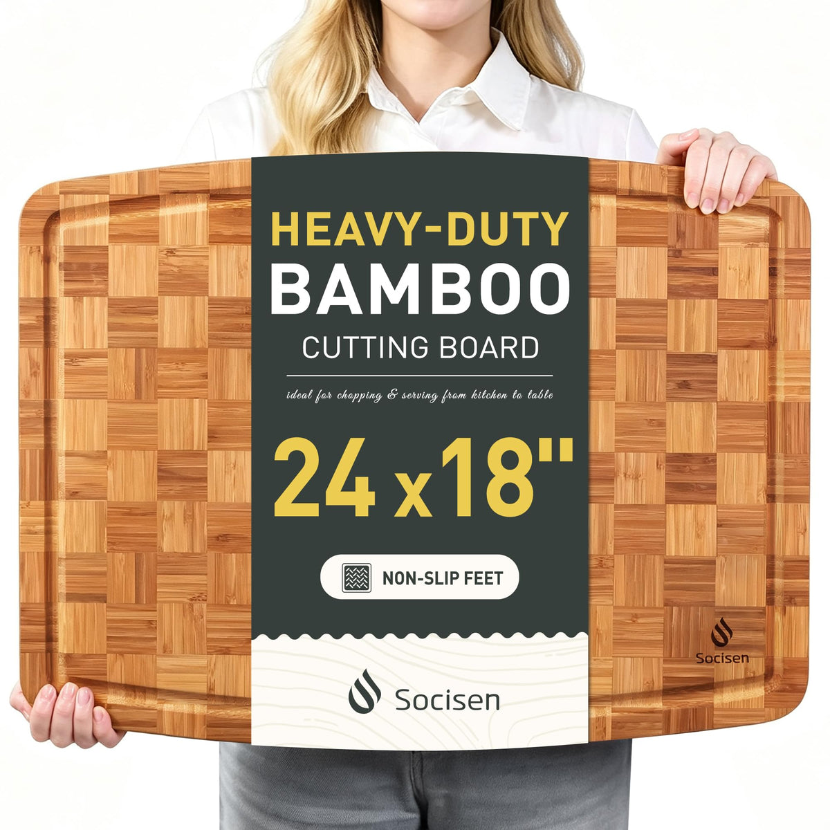 3 Pack Heavy Duty Bamboo Cutting Board Set Non Toxic Wooden Cutting Board for Kitchen Non Slip Solid End Grain Thick Wood Juice Groove Chopping Board Extra Large Butcher Block Best House Warming Gift
